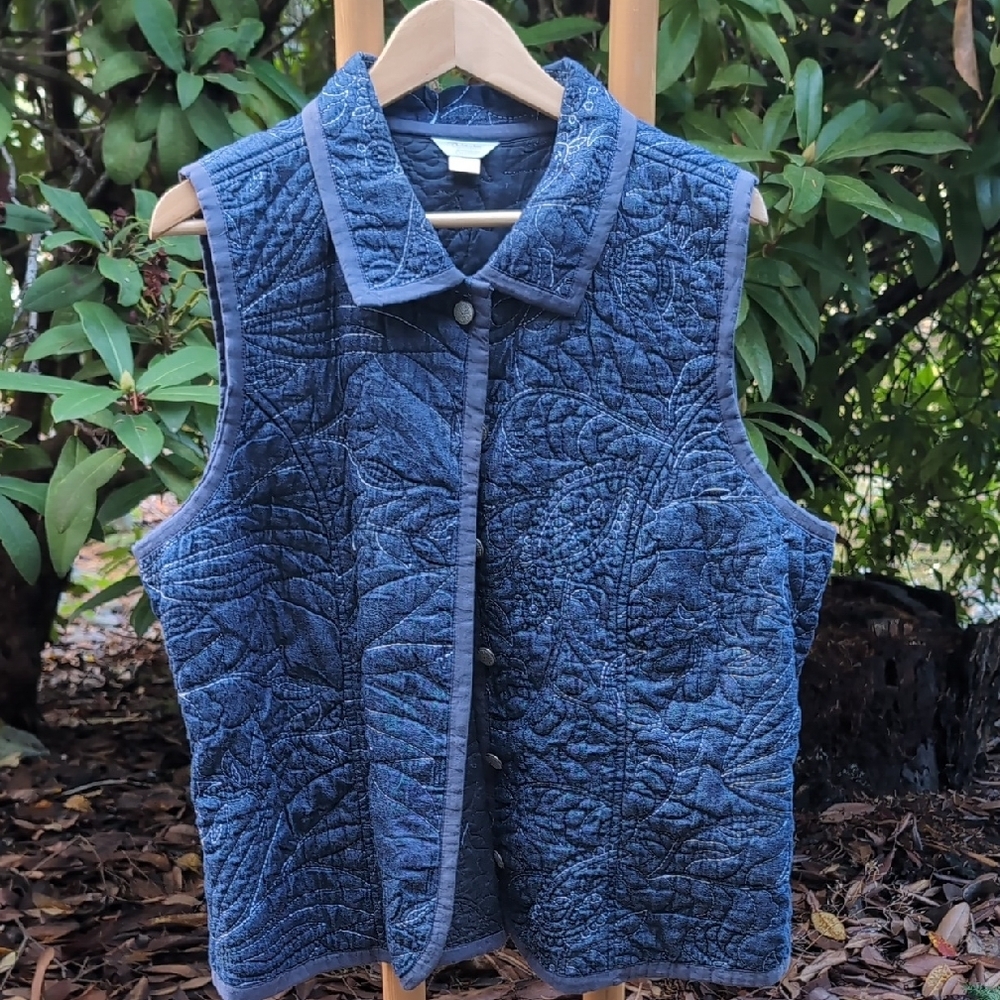 Vintage 100% Cotton Quilted Denim Button Down Vest